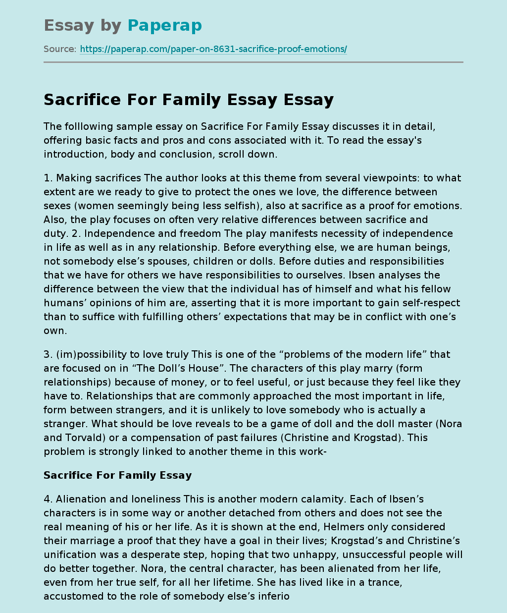 Sacrifice For Family Essay