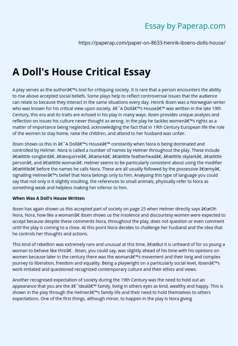 A Doll's House Critical Essay