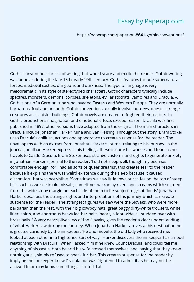 Gothic Conventions Essay