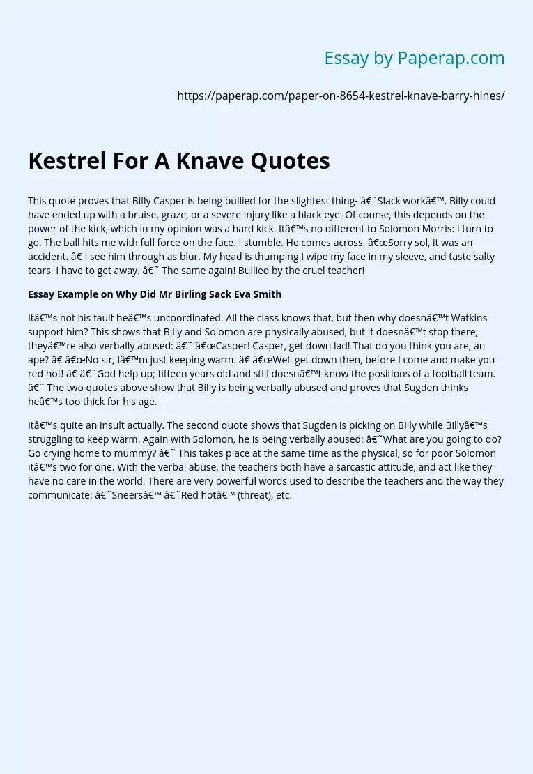 Kestrel For A Knave Quotes