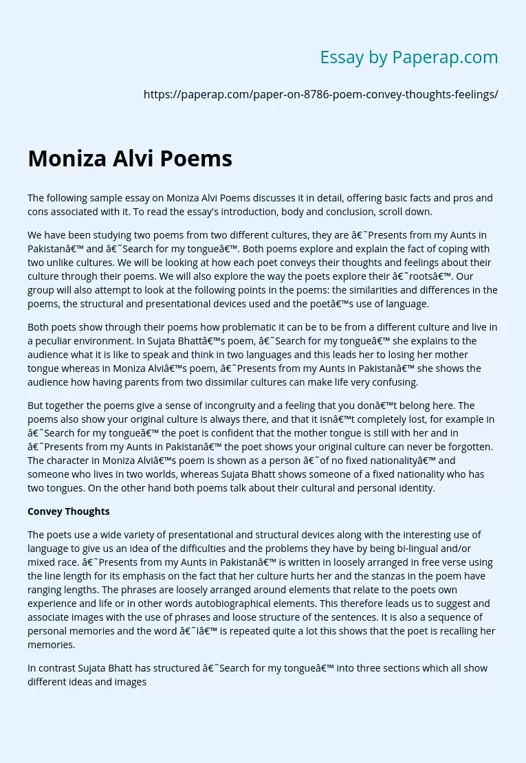 Moniza Alvi Poems