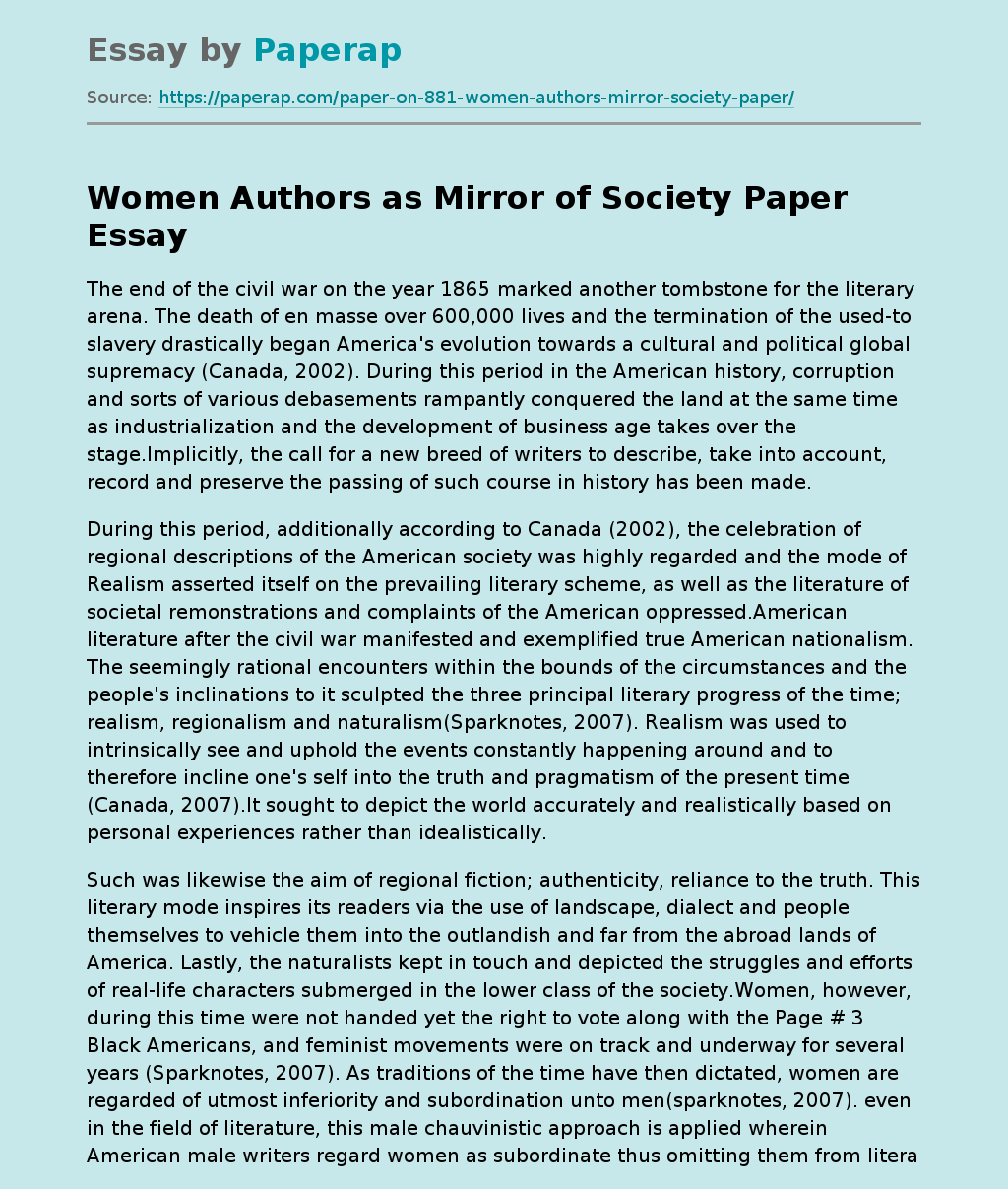 Women Authors as Mirror of Society Paper