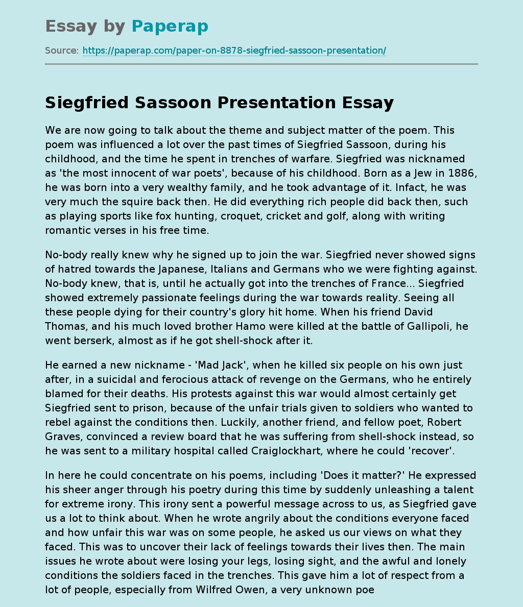 Siegfried Sassoon Presentation