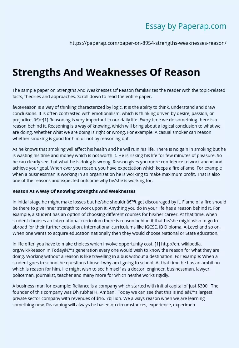Strengths And Weaknesses Of Reason