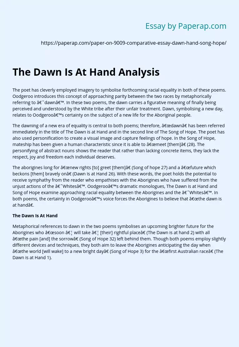 The Dawn Is At Hand Analysis
