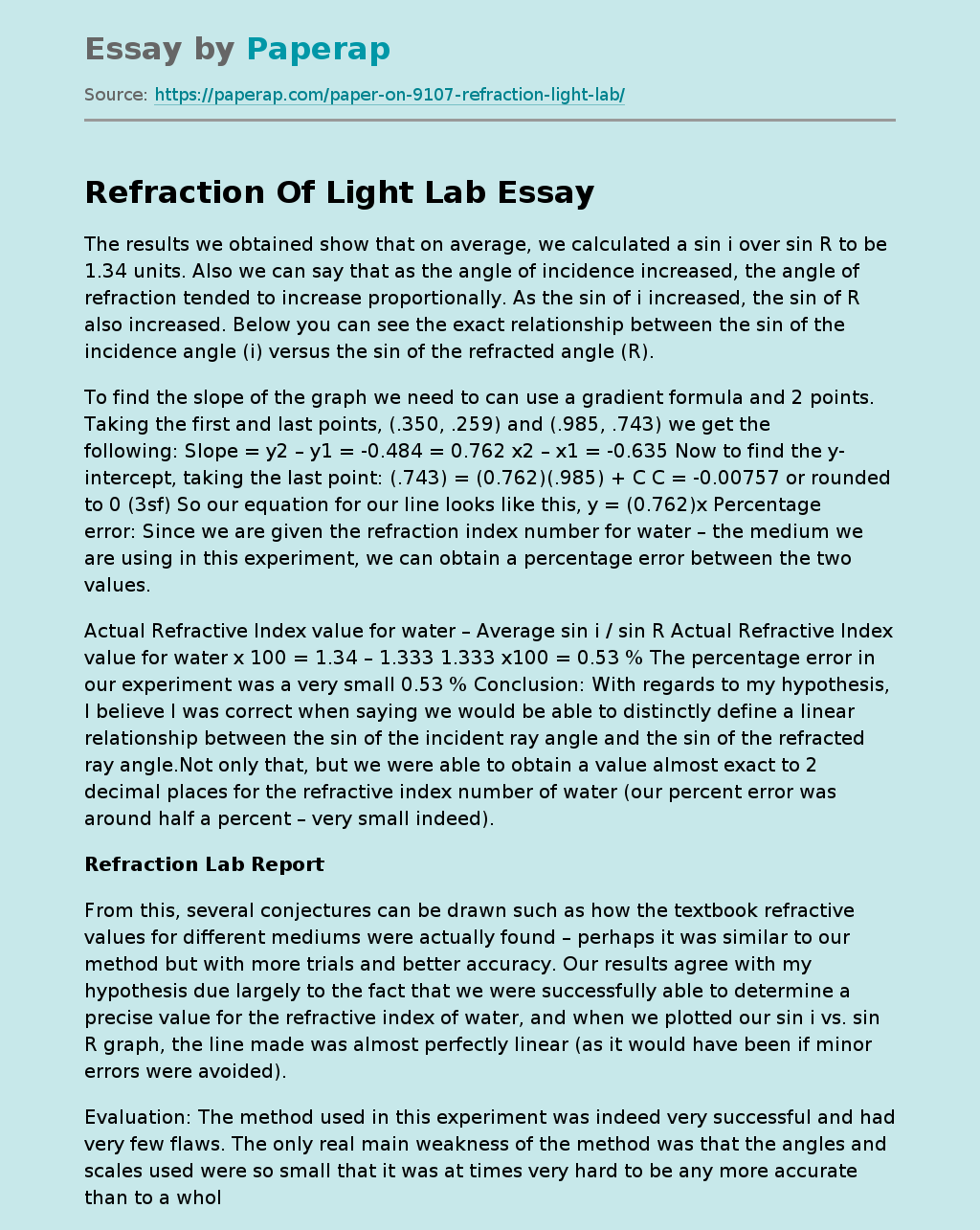 Refraction Of Light Lab