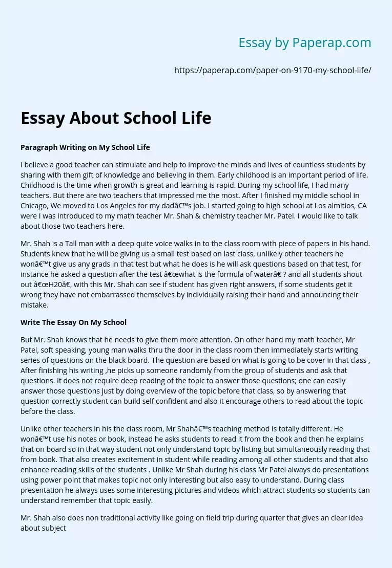 Essay About School Life