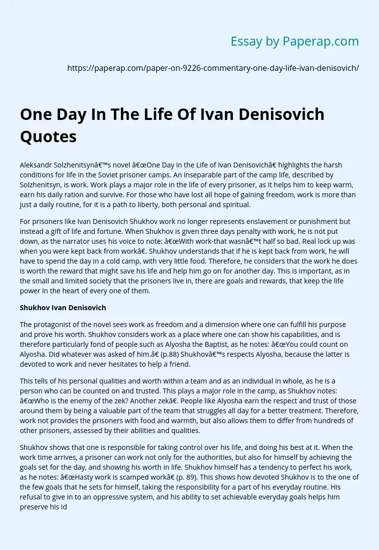 One Day In The Life Of Ivan Denisovich Quotes
