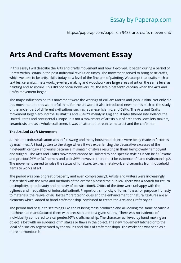 Arts And Crafts Movement Essay