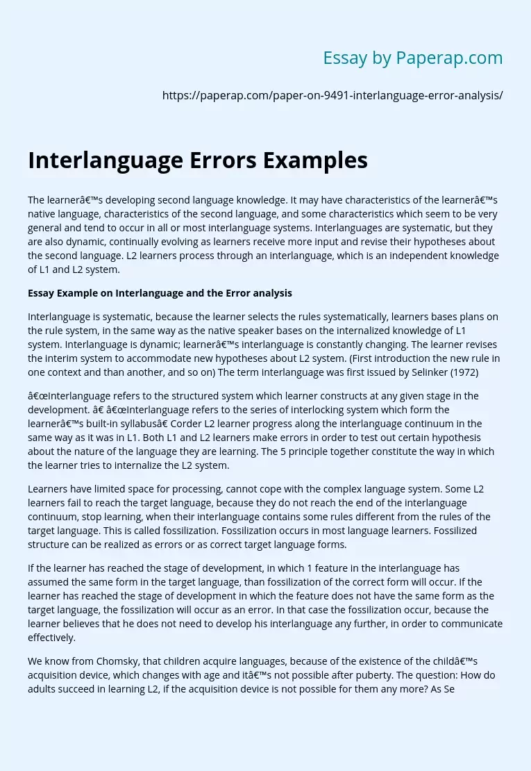Interlanguage Errors Examples