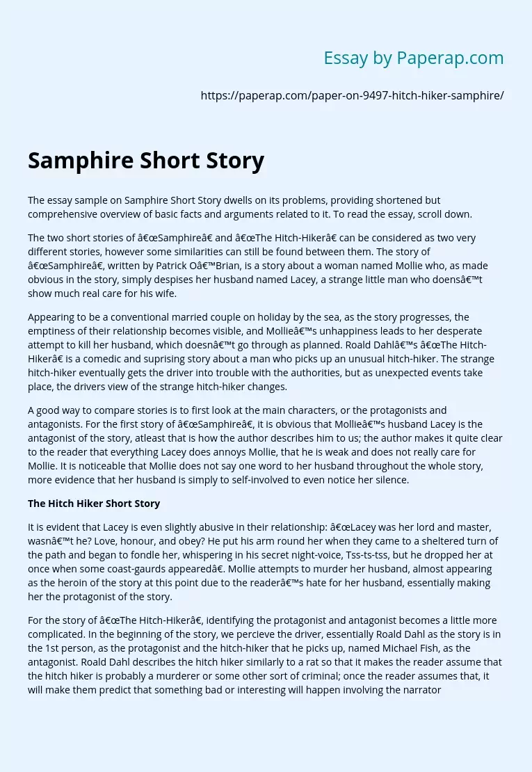 Comparison of Works of "Samphire" and the "Hitch-Hiker Short"