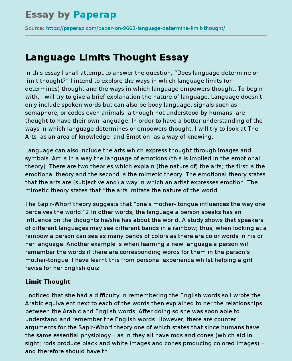 Language Limits Thought
