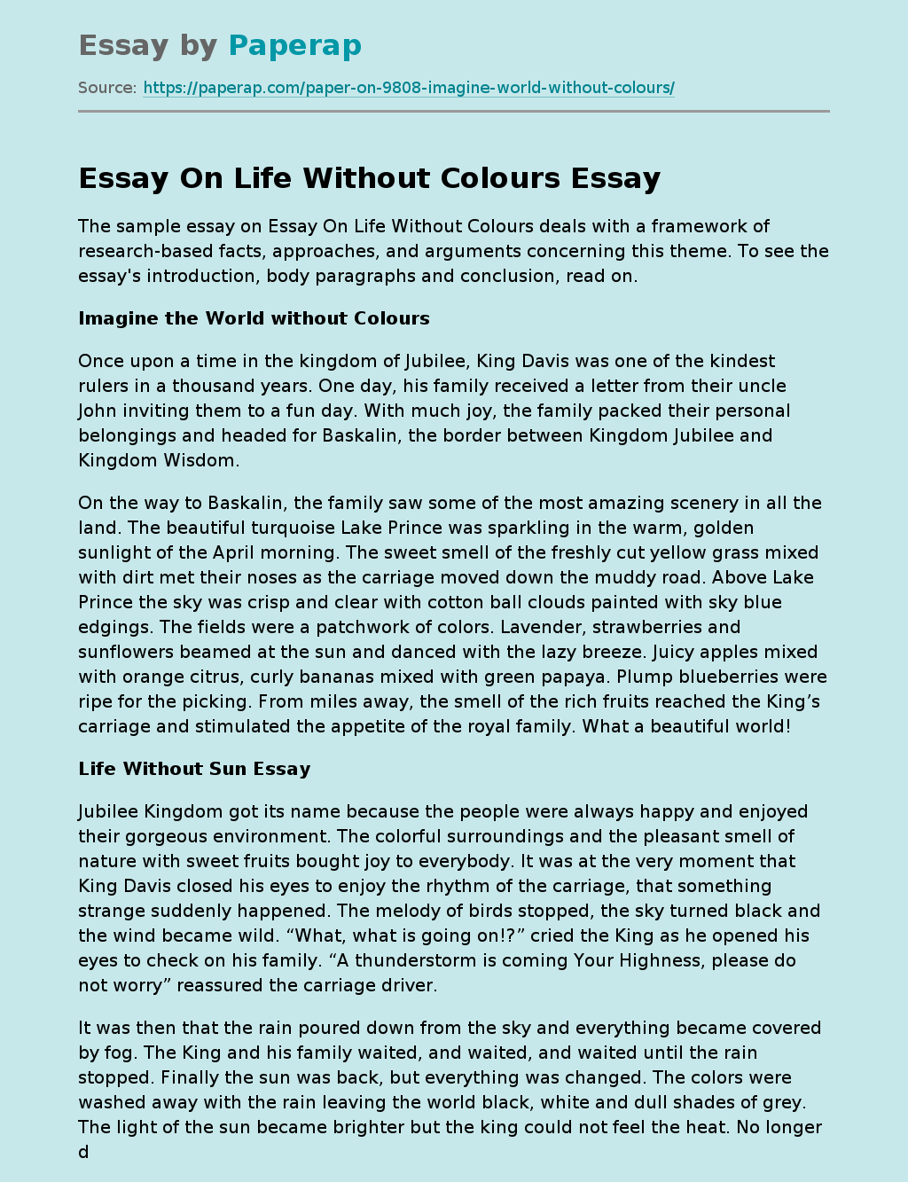 Essay On Life Without Colours