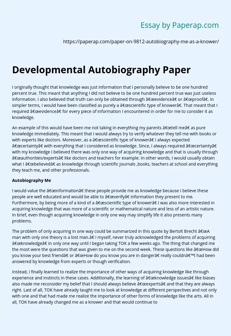 Developmental Autobiography Paper