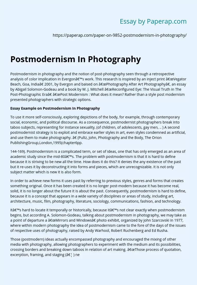 Postmodernism In Photography