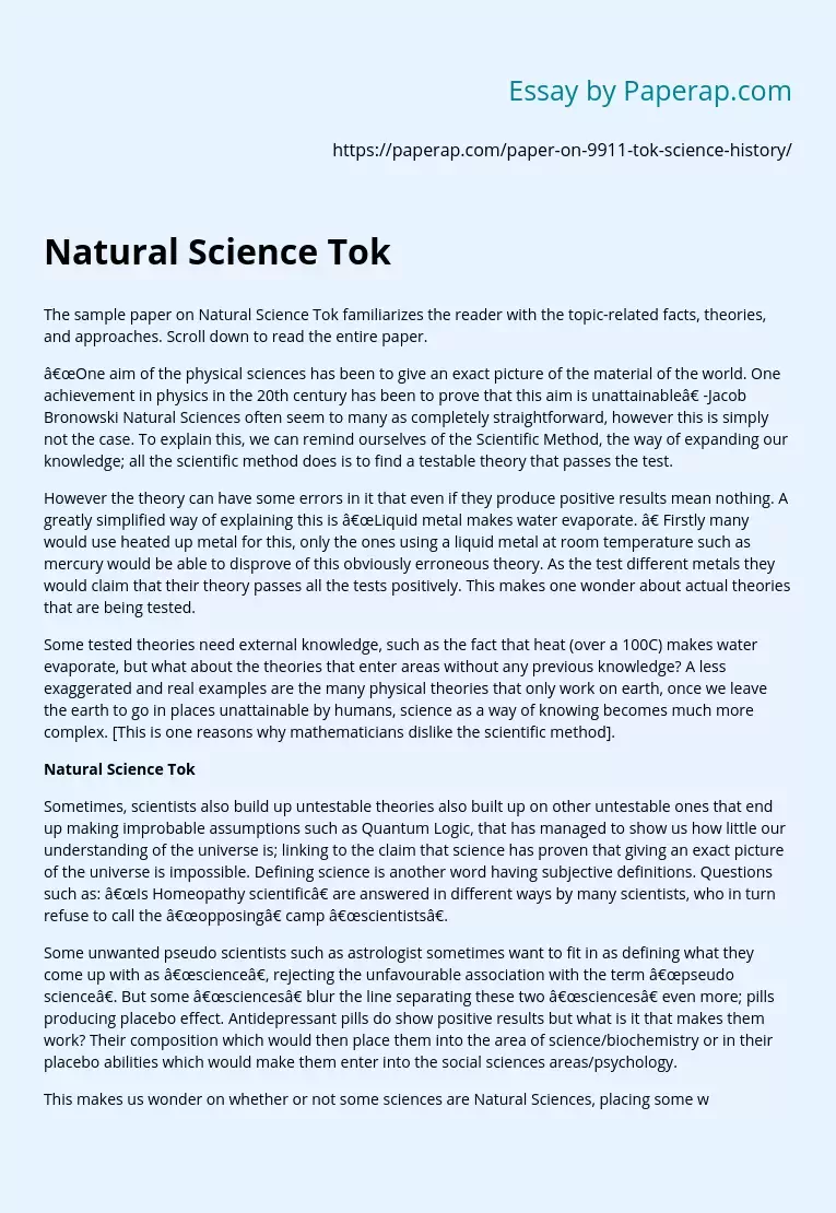 Issues and Methods of Natural Science Tok