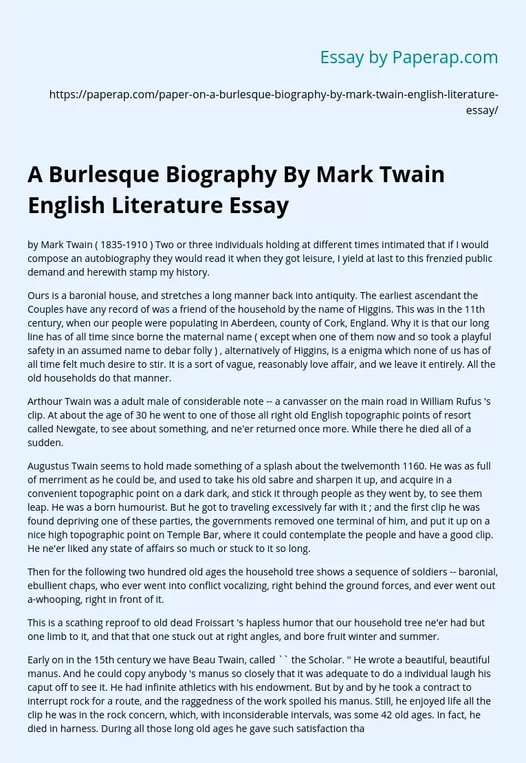 A Burlesque Biography By Mark Twain English Literature Essay