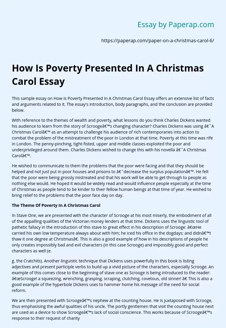 How Is Poverty Presented In A Christmas Carol Essay