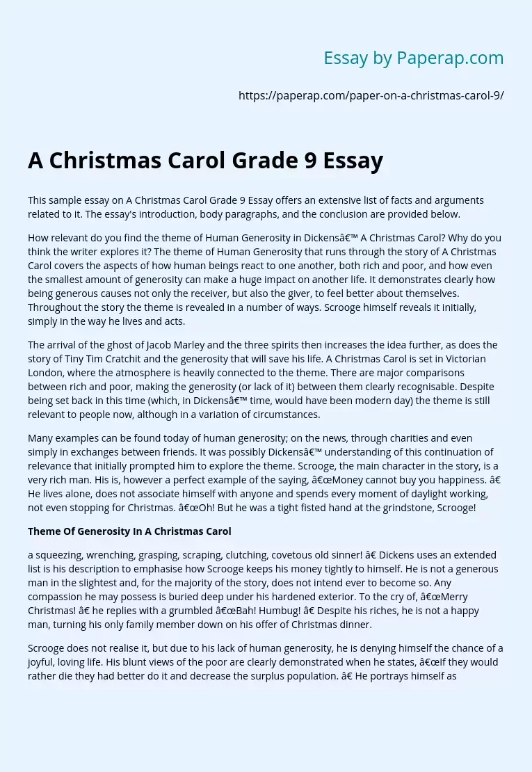 A Christmas Carol Grade 9 Essay