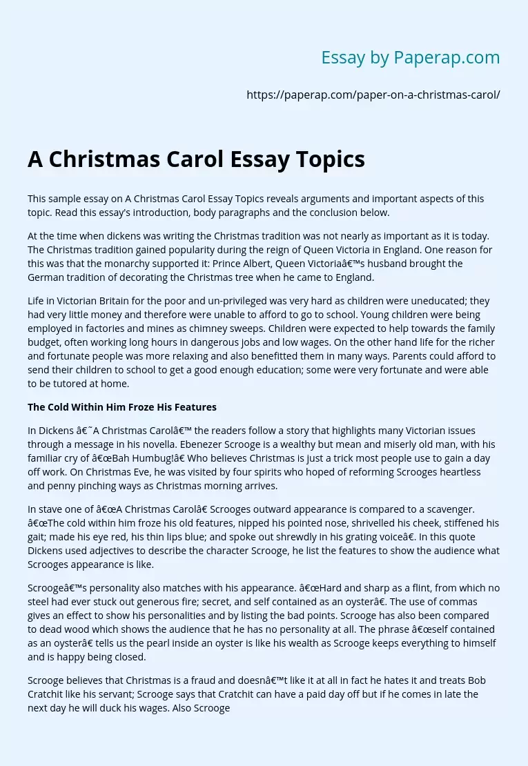 A Christmas Carol Essay Topics