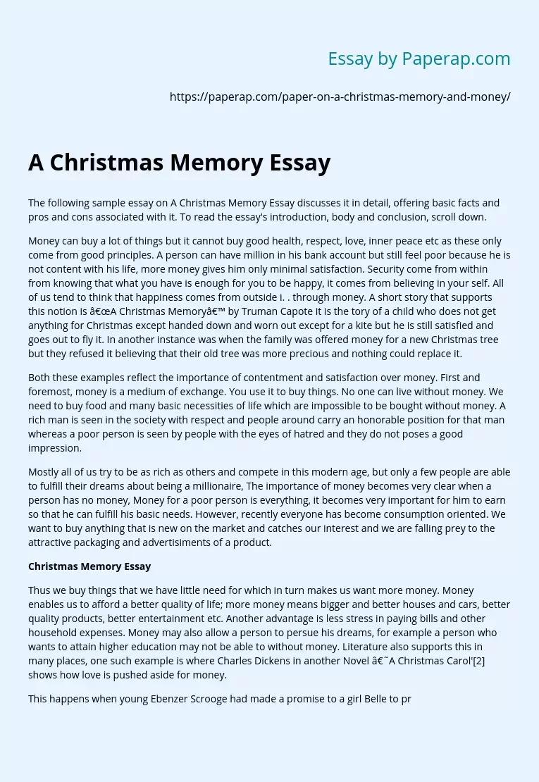 A Christmas Memory Essay