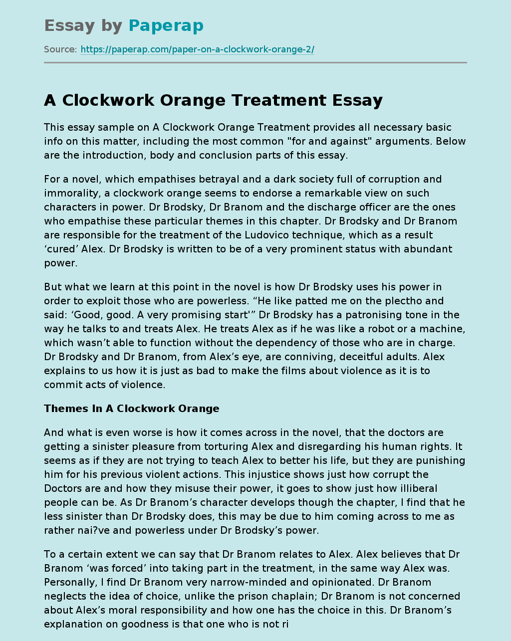 clockwork orange free will essay