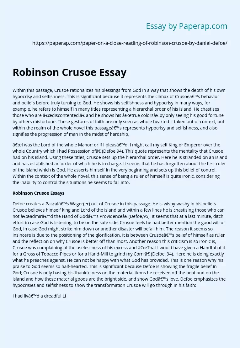 Robinson Crusoe Essay