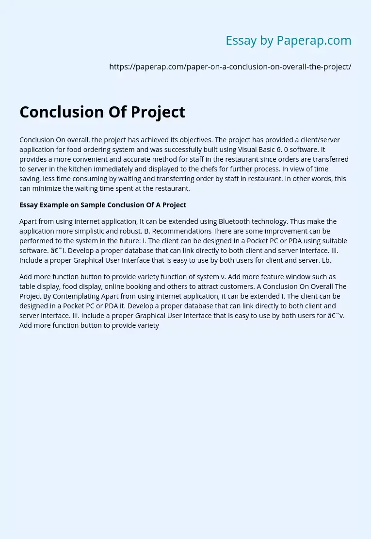 Paper on Conclusion Of a Software Project