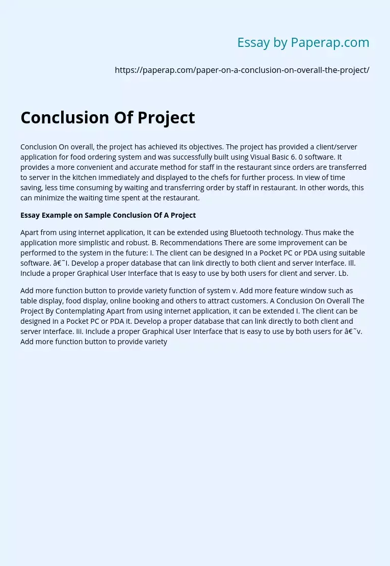 Paper On Conclusion Of A Software Project Report Conclusion Essay Example