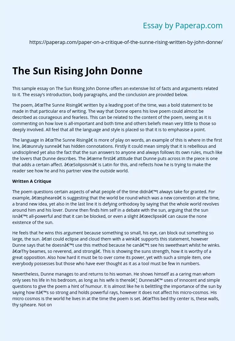 The Sun Rising John Donne