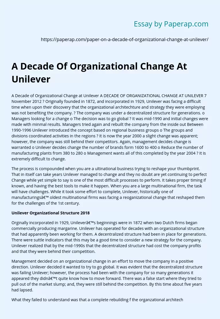 Unilever Organizational Structure 2018