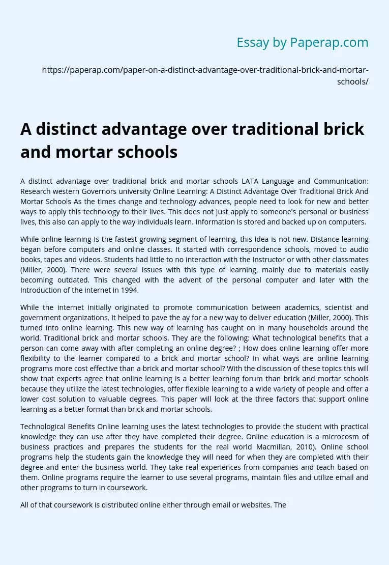 A distinct advantage over traditional brick and mortar schools