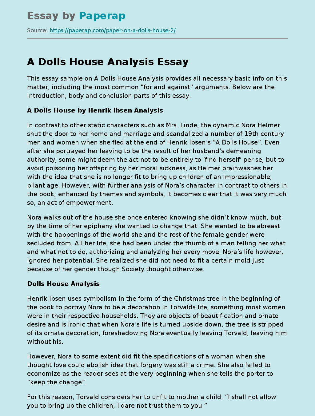 symbolism in a doll's house essay