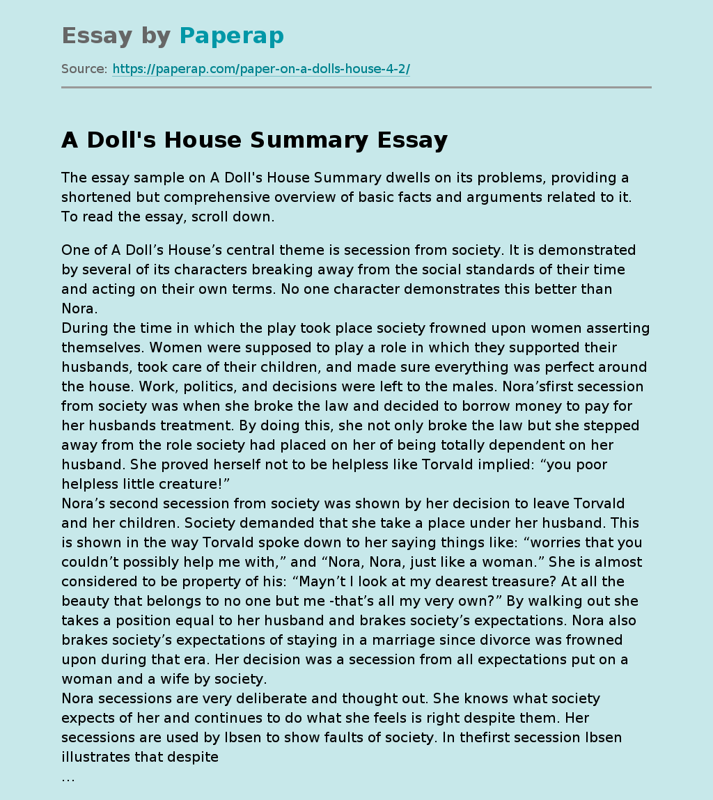 essay questions and answers in a doll's house