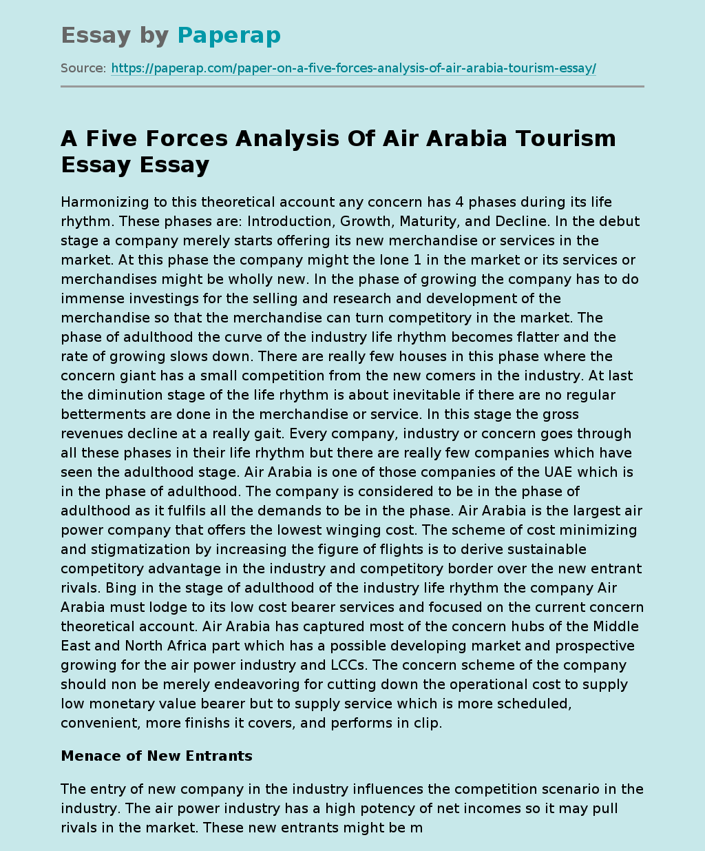 A Five Forces Analysis Of Air Arabia Tourism Essay