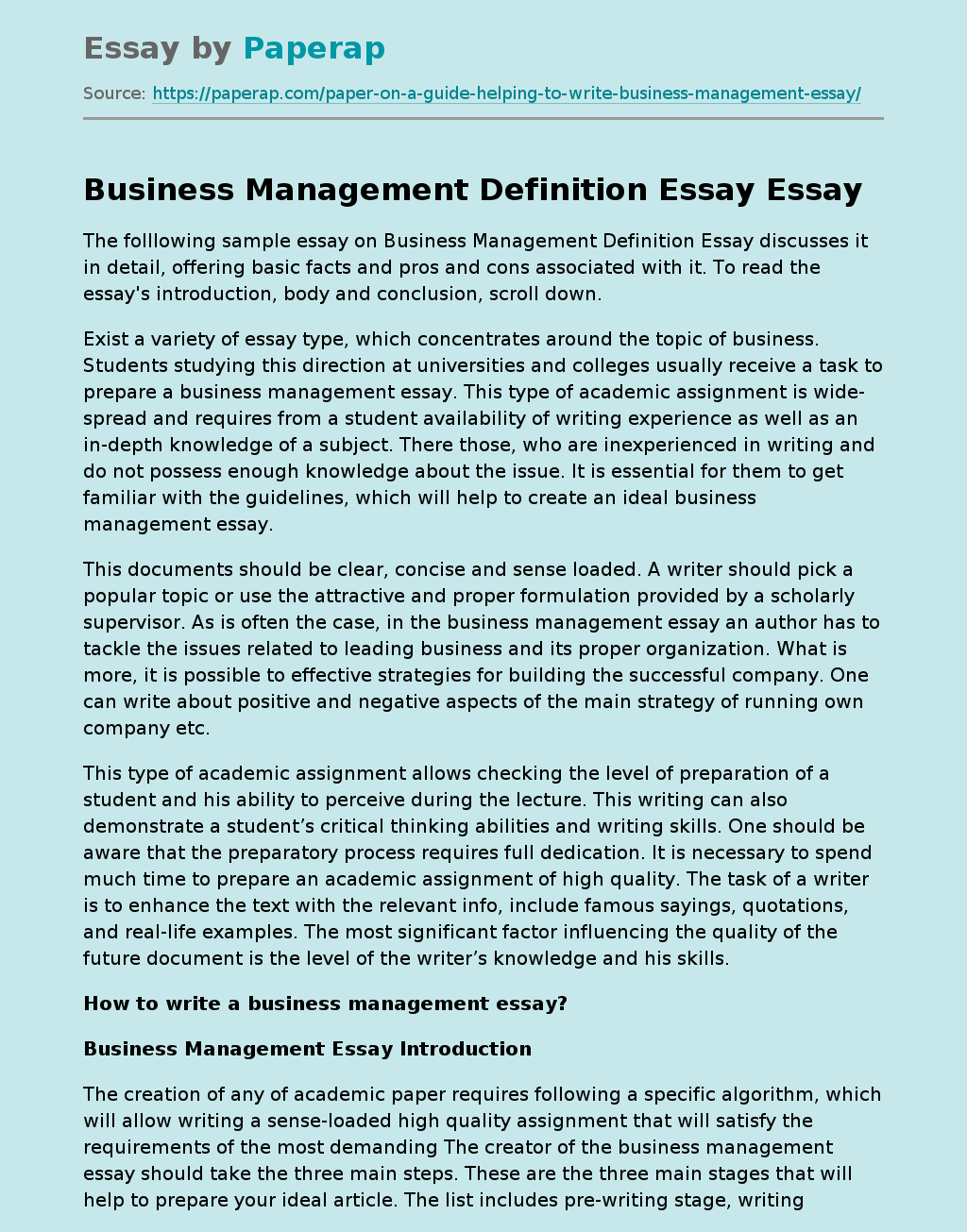 Business Management Definition Essay