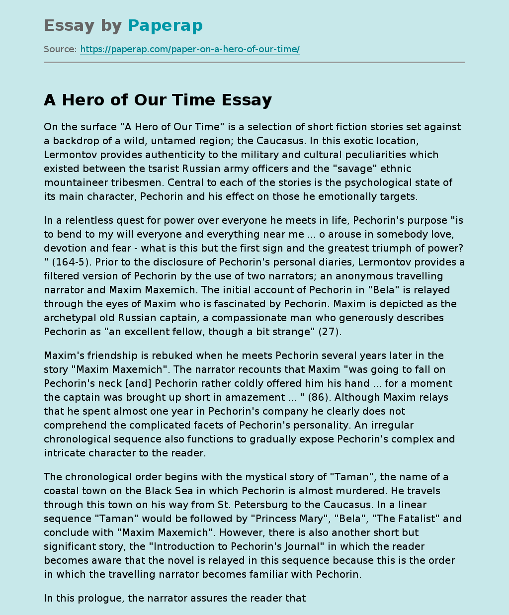 heroes of our time essay