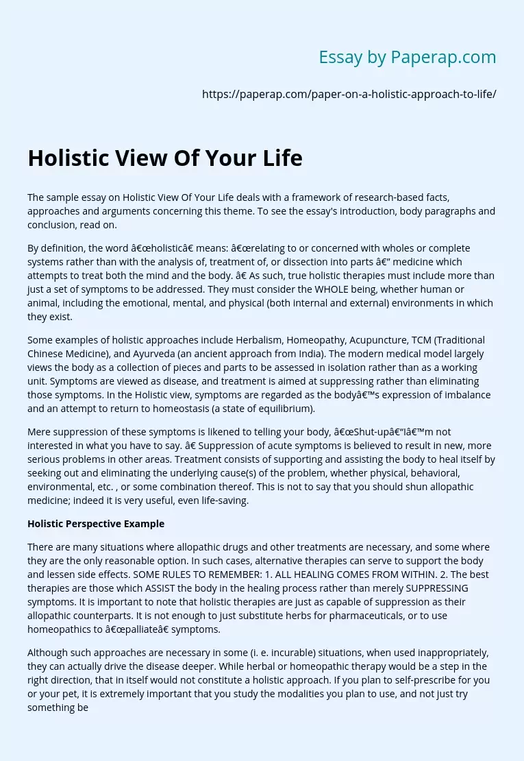 Holistic View Of Your Life