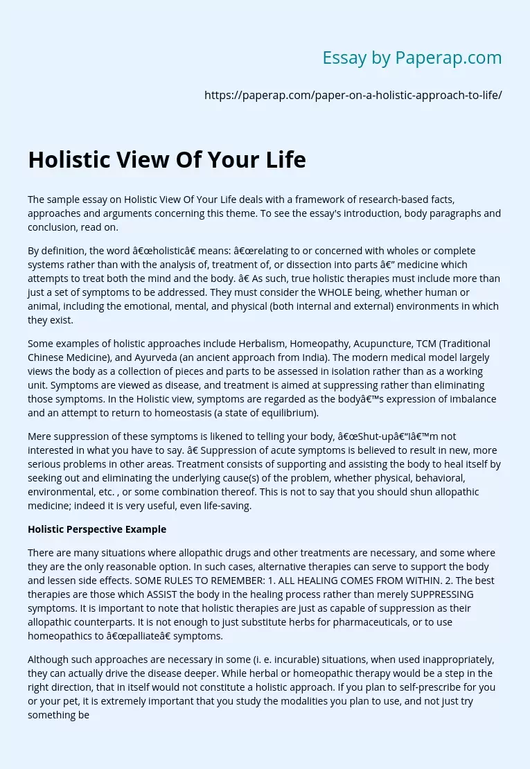 holistic perspective essay