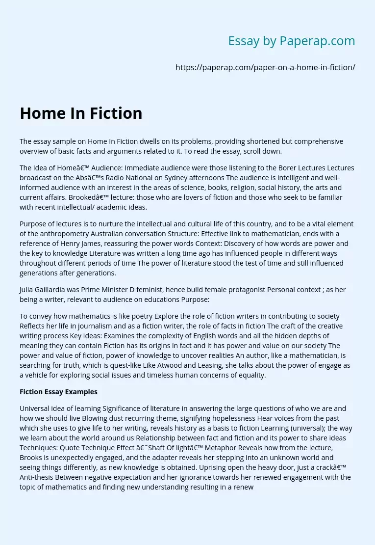 Home In Fiction