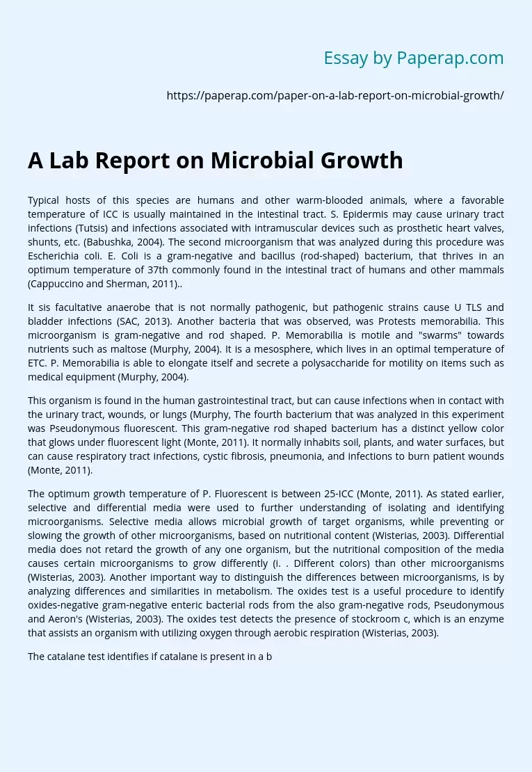A Lab Report on Microbial Growth