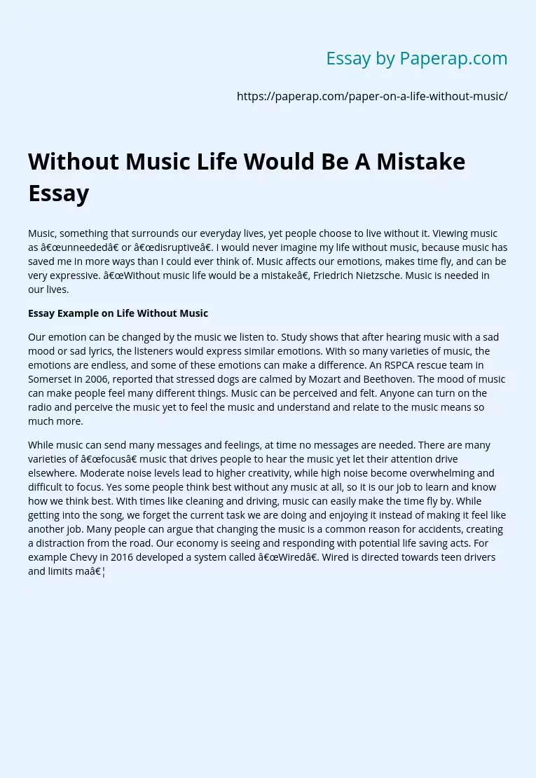 Without Music Life Would Be A Mistake Essay Free Essay Example