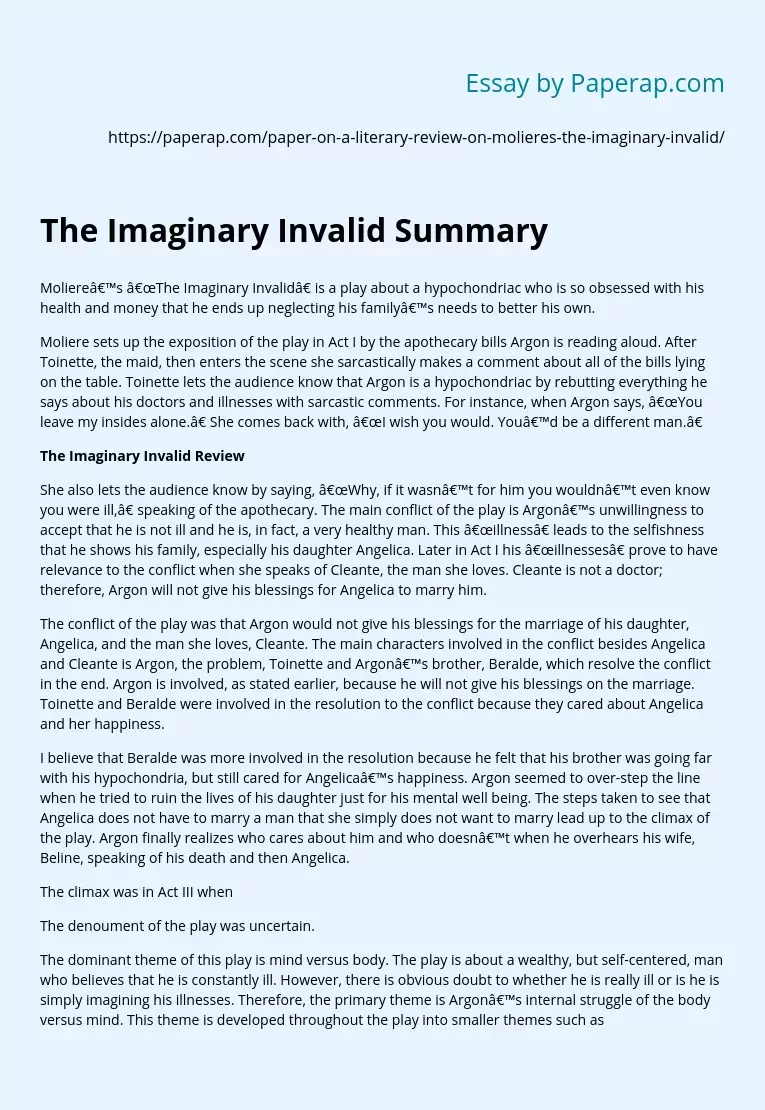 Moliere’s The Imaginary Invalid