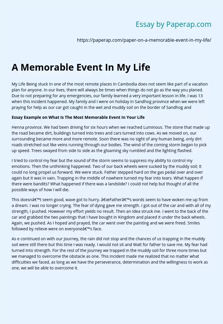 essay about memorable event in my life