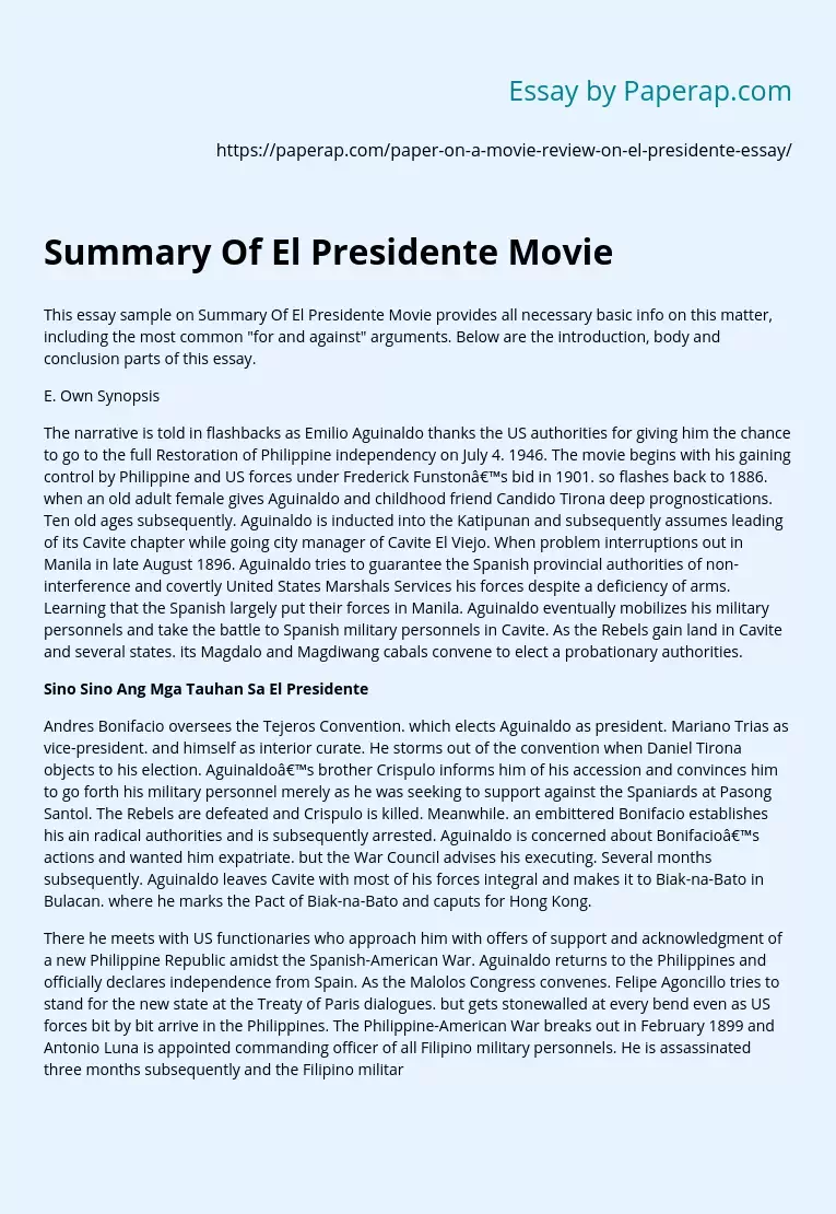 Summary Of El Presidente Movie