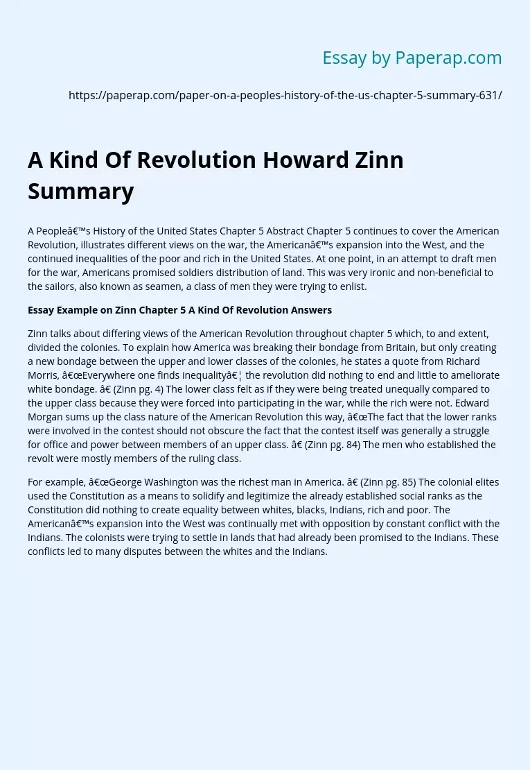 A Kind Of Revolution Howard Zinn Summary