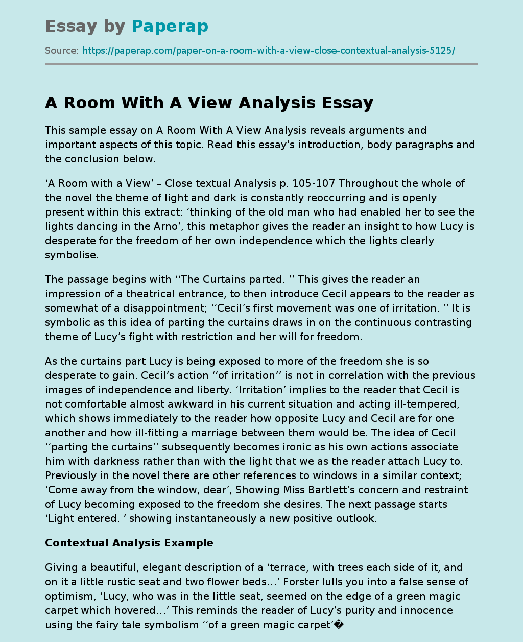 A Room With A View Analysis