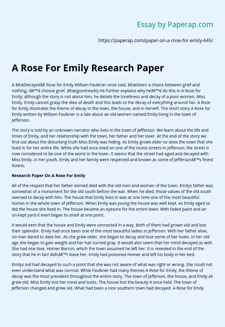 a rose for emily analysis essay