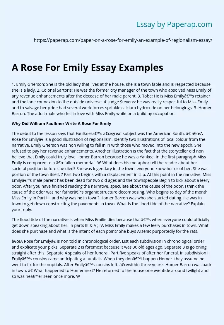 A Rose For Emily Essay Examples