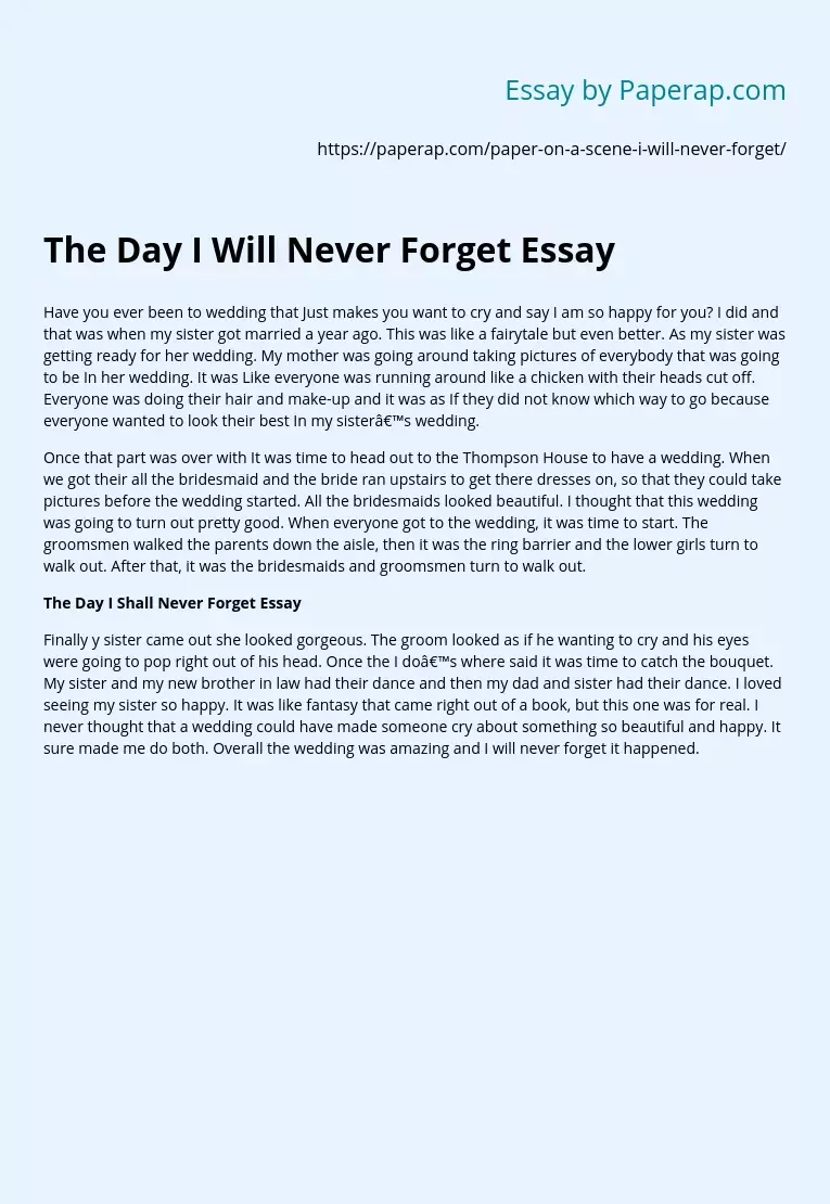 The Day I Will Never Forget Essay